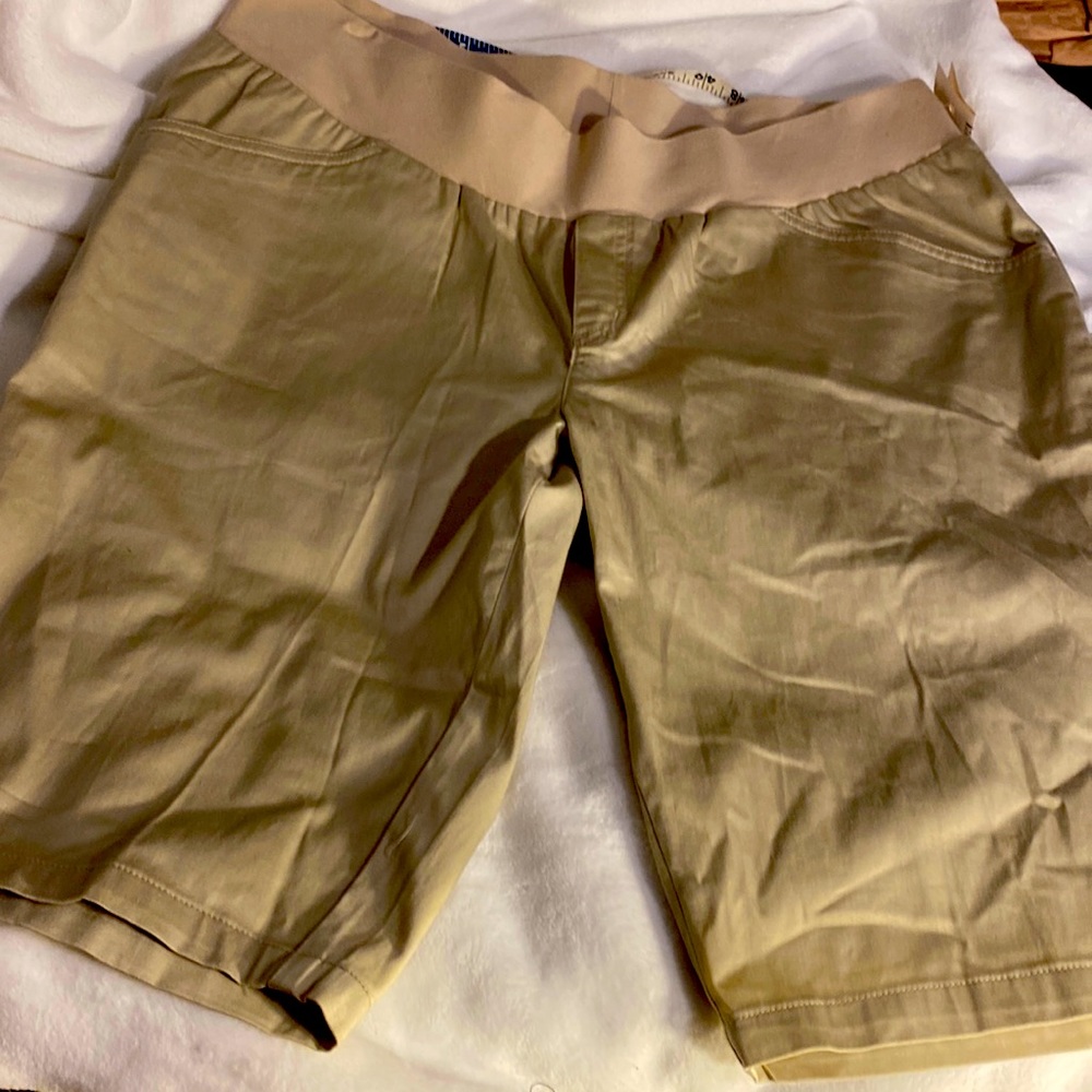 NEW planet motherhood maternity large satin Bermuda- khaki shorts